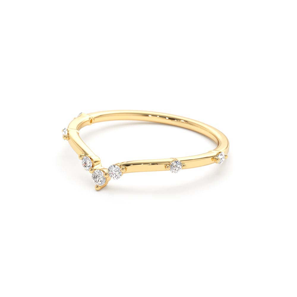 14K Curved Chevron Diamond Stacking Ring - view 4