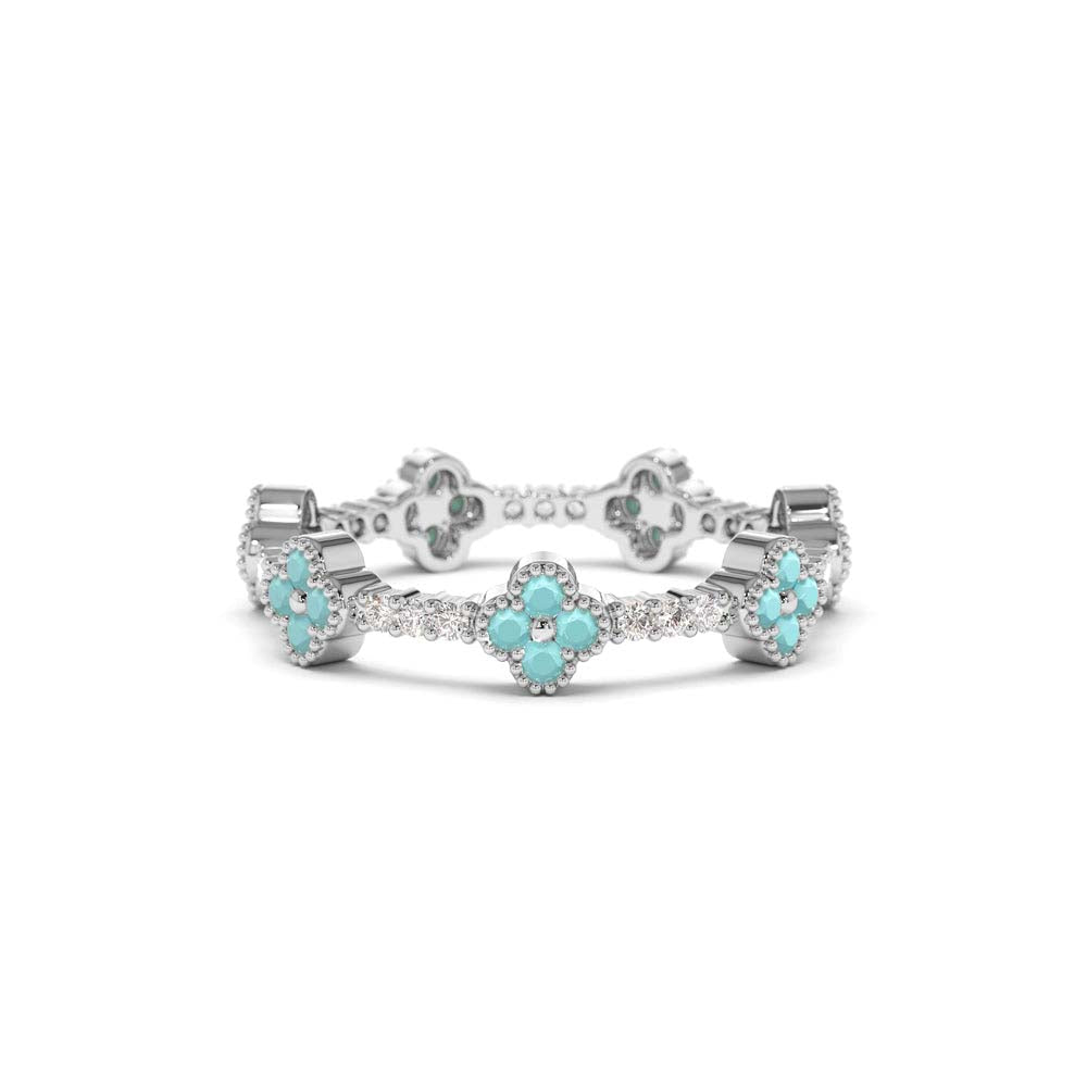 14K Full Eternity Clover Turquoise and Diamond Ring - view 2