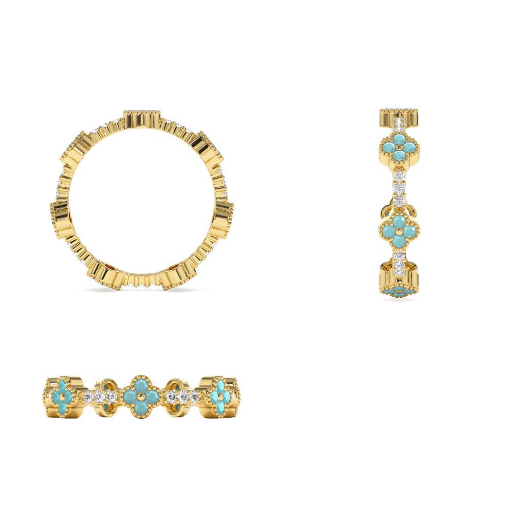 14K Full Eternity Clover Turquoise and Diamond Ring - view 5