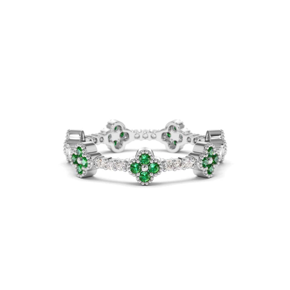14K Full Eternity Clover Emerald and Diamond Ring - view 3