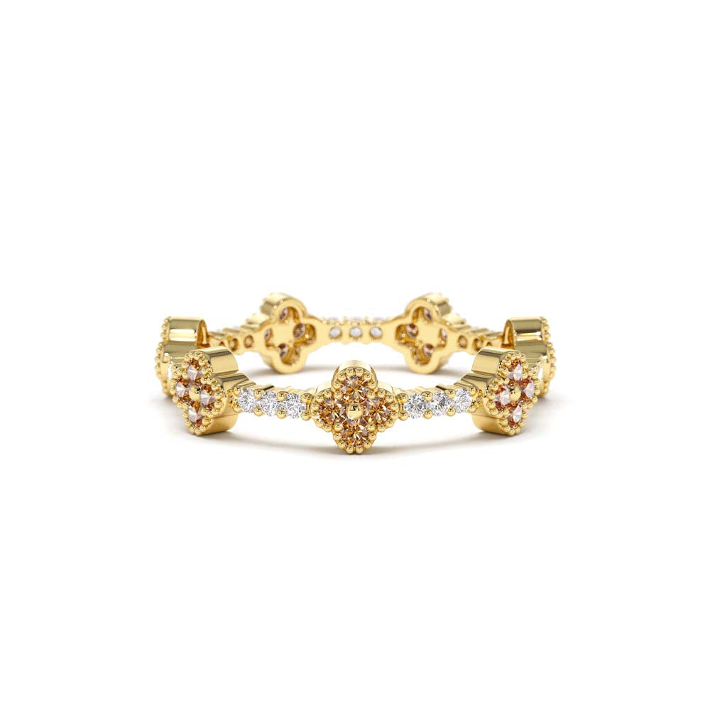 14K Full Eternity Clover Citrine and Diamond Ring by Orlina Fine
