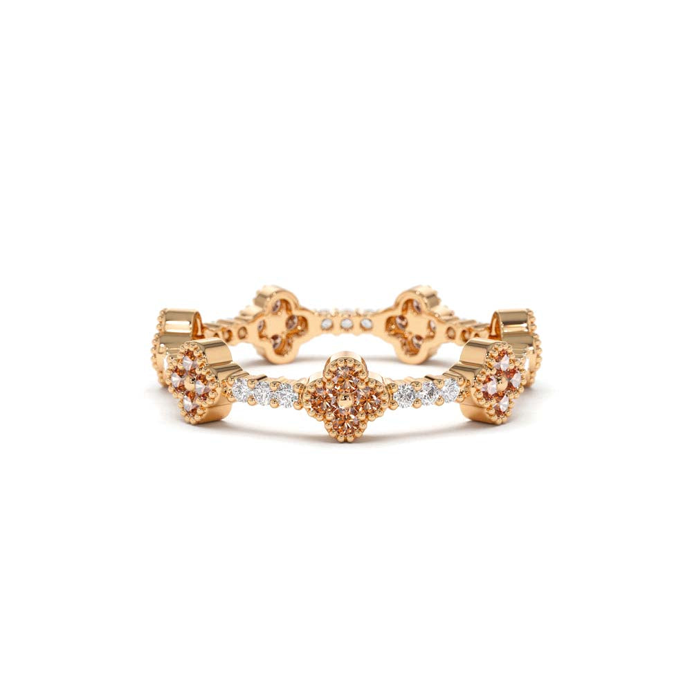 14K Full Eternity Clover Citrine and Diamond Ring - view 2