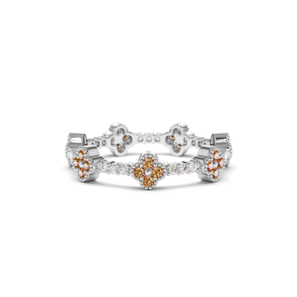 14K Full Eternity Clover Citrine and Diamond Ring - view 3