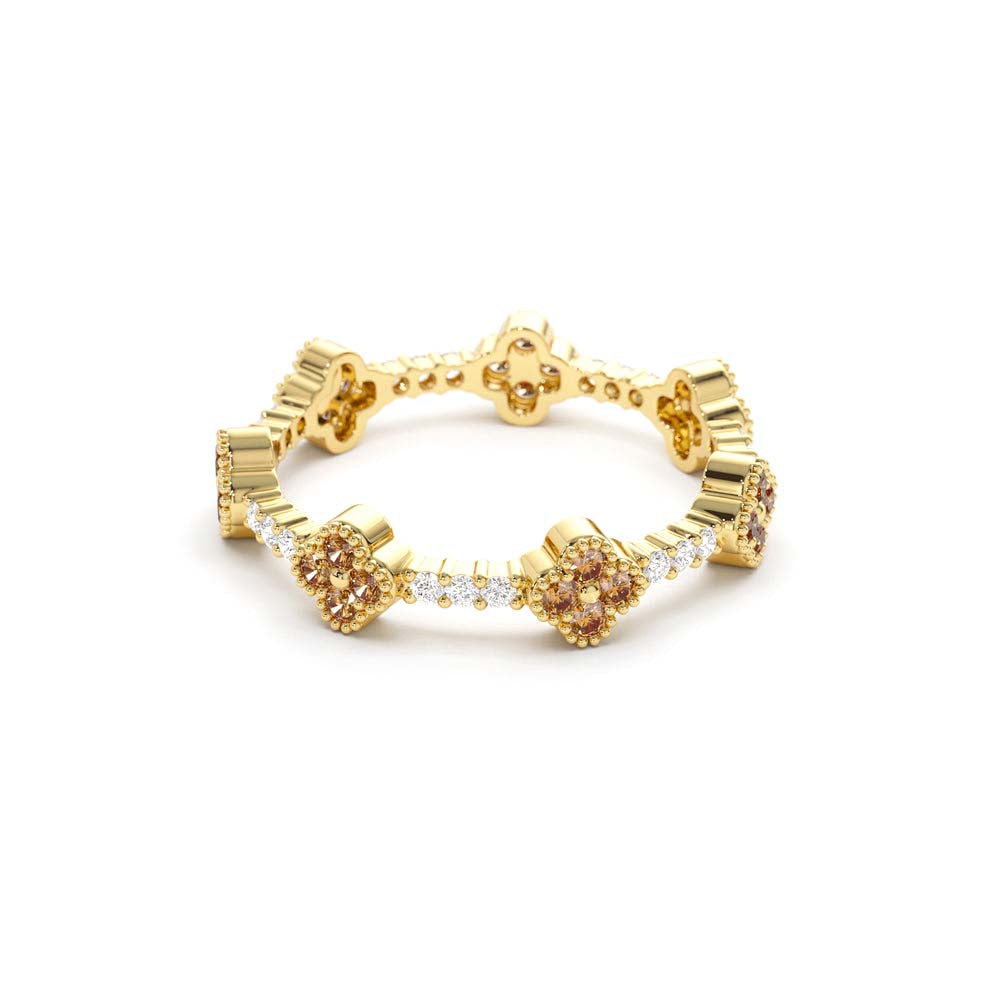 14K Full Eternity Clover Citrine and Diamond Ring - view 4