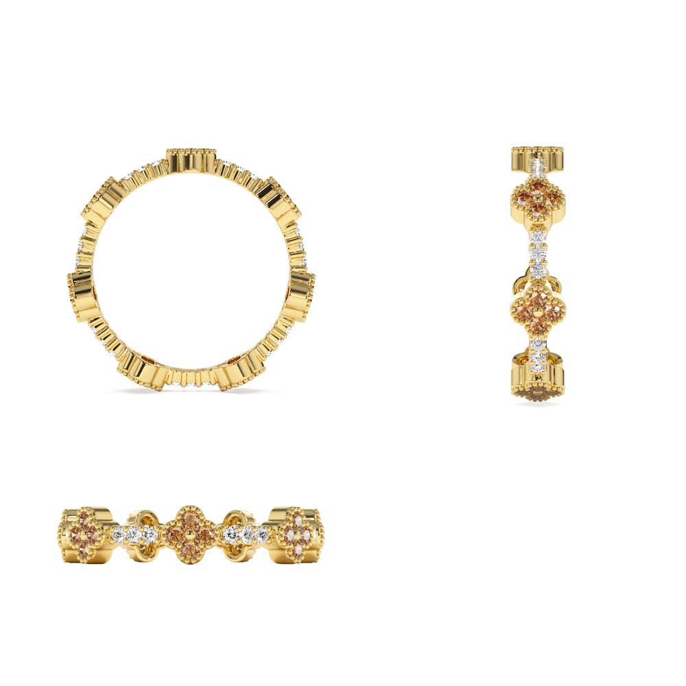 14K Full Eternity Clover Citrine and Diamond Ring - view 5