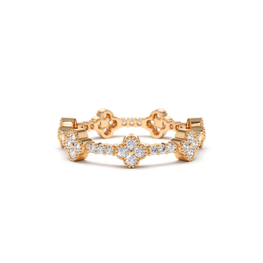 14K Full Eternity Clover Diamond Ring - view 3
