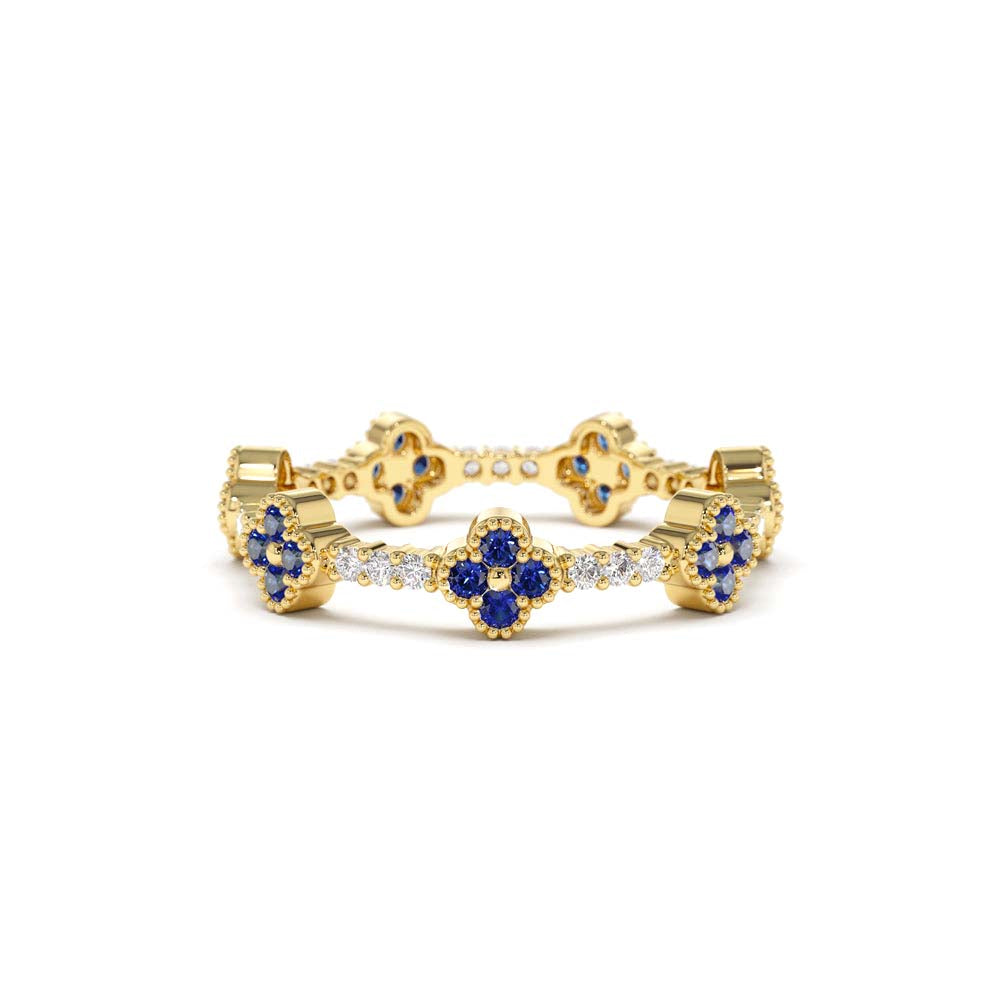 14K Full Eternity Clover Sapphire and Diamond Ring by Orlina Fine