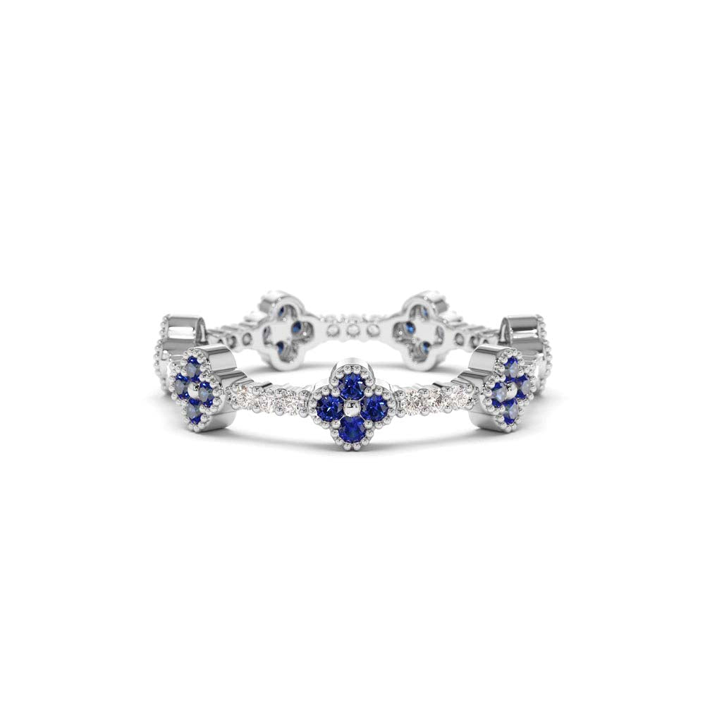 14K Full Eternity Clover Sapphire and Diamond Ring - view 2