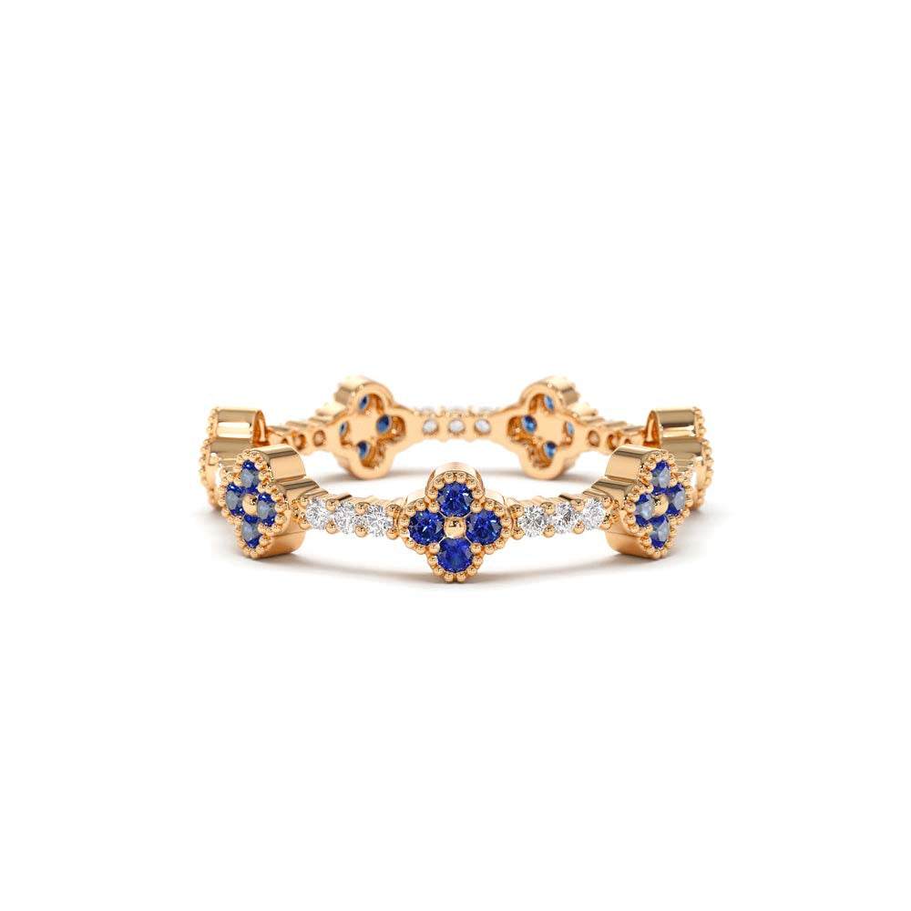 14K Full Eternity Clover Sapphire and Diamond Ring - view 3