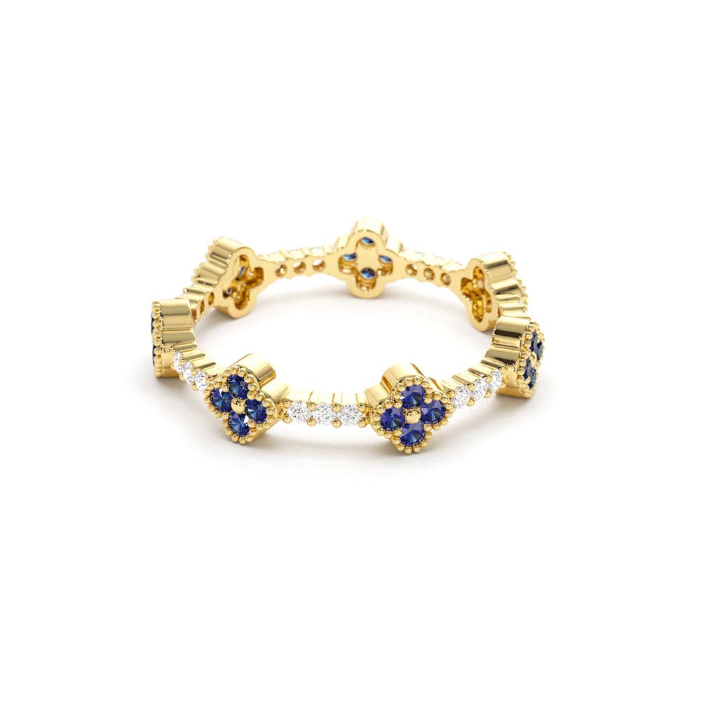 14K Full Eternity Clover Sapphire and Diamond Ring - view 4