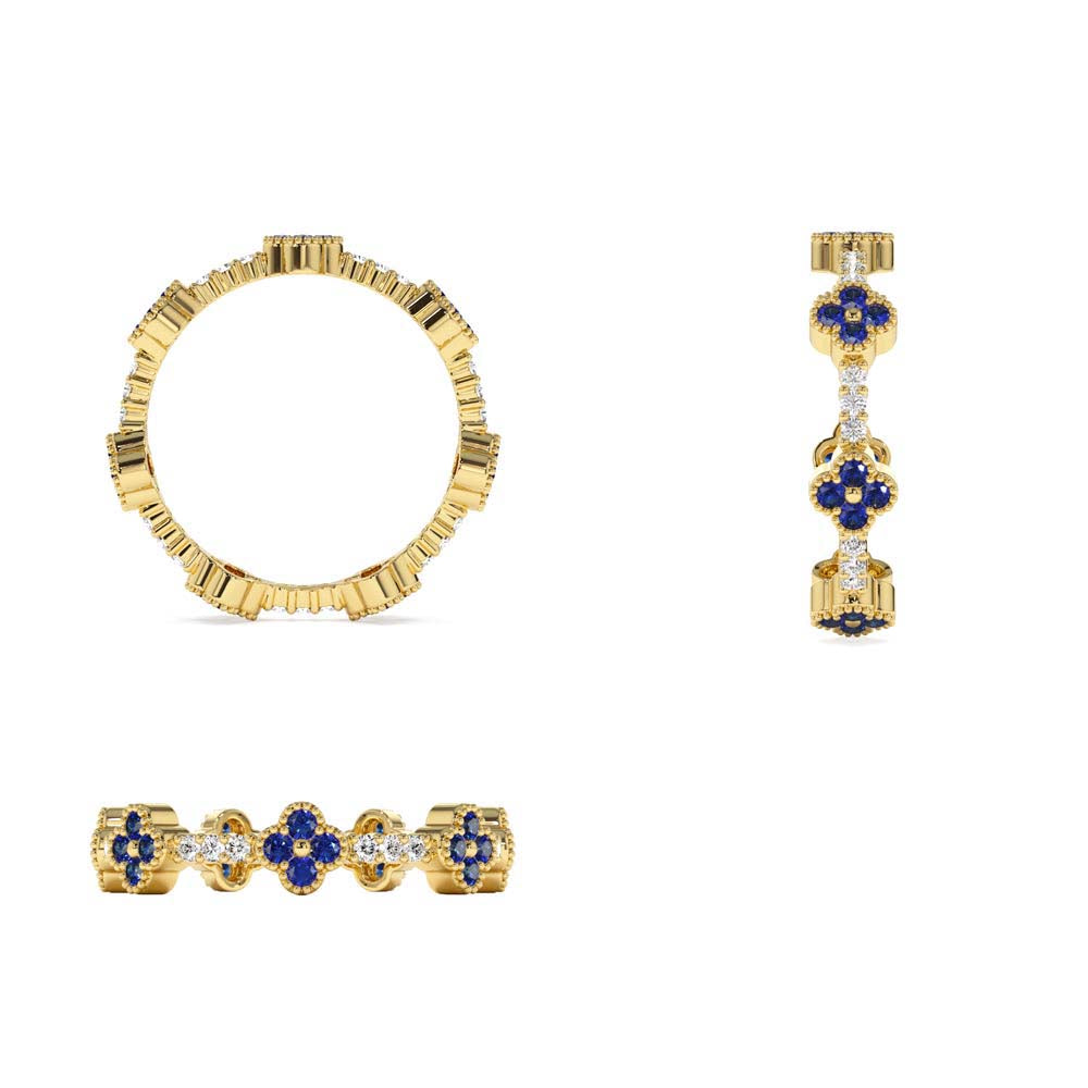 14K Full Eternity Clover Sapphire and Diamond Ring - view 5