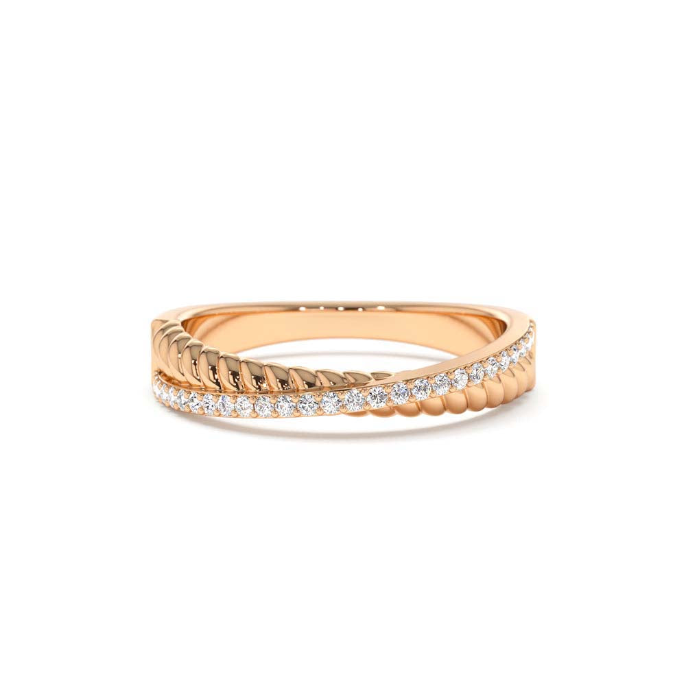 14K Gold Micro Pave Diamond Twisted Rope Criss Cross Ring - view 2