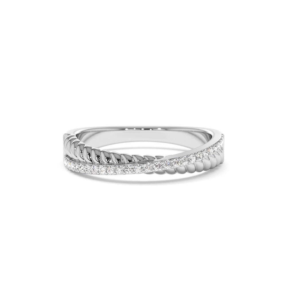 14K Gold Micro Pave Diamond Twisted Rope Criss Cross Ring - view 3
