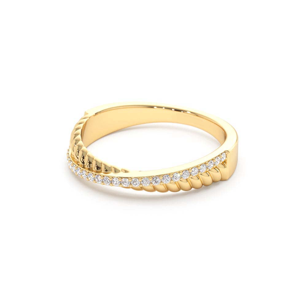 14K Gold Micro Pave Diamond Twisted Rope Criss Cross Ring - view 4