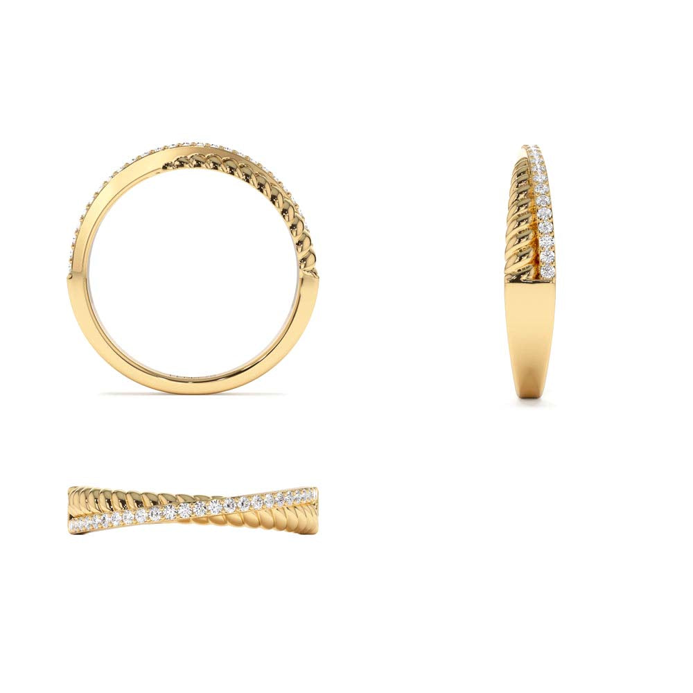 14K Gold Micro Pave Diamond Twisted Rope Criss Cross Ring - view 5