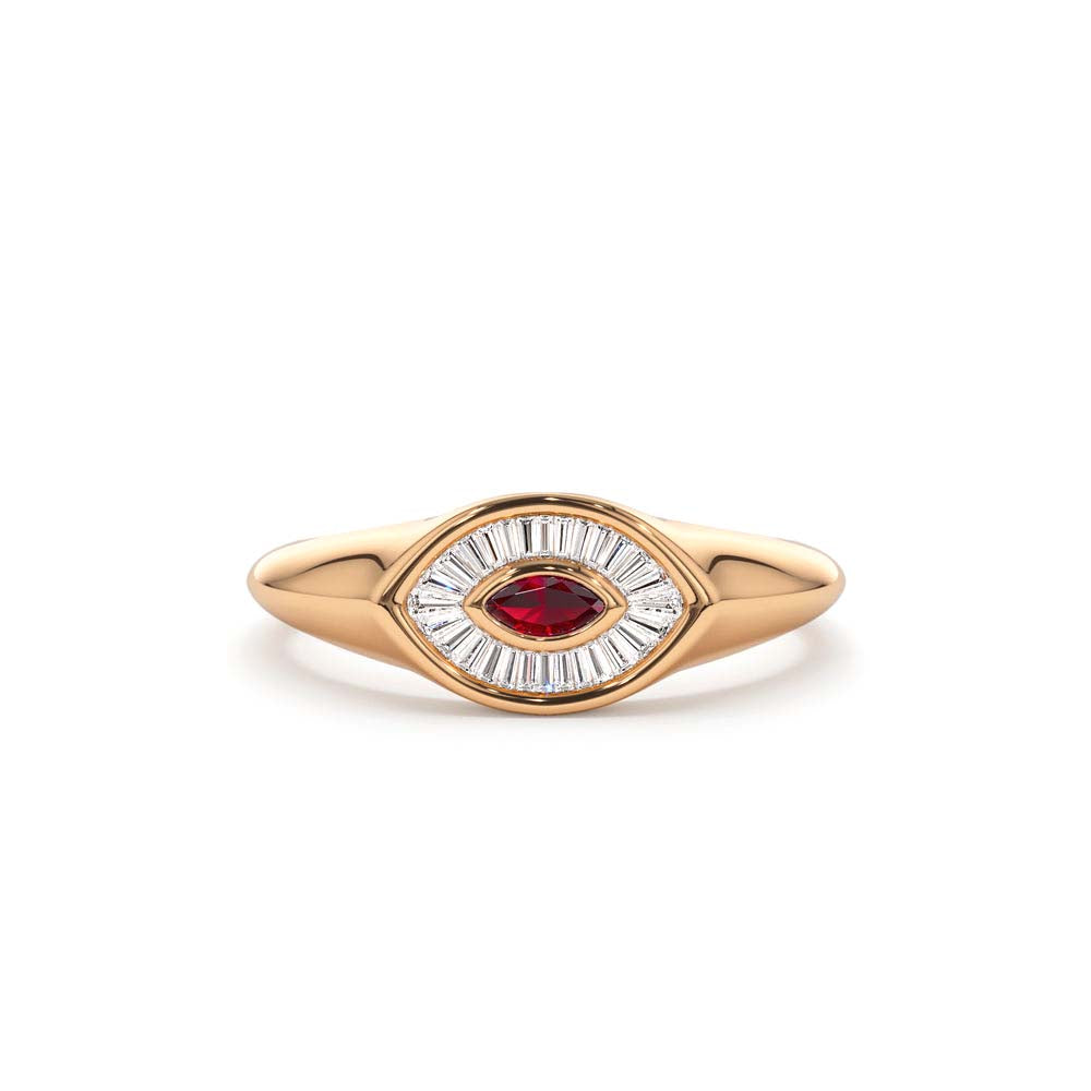 14K Marquise Shaped Ruby and Baguette Diamond Ring - view 2