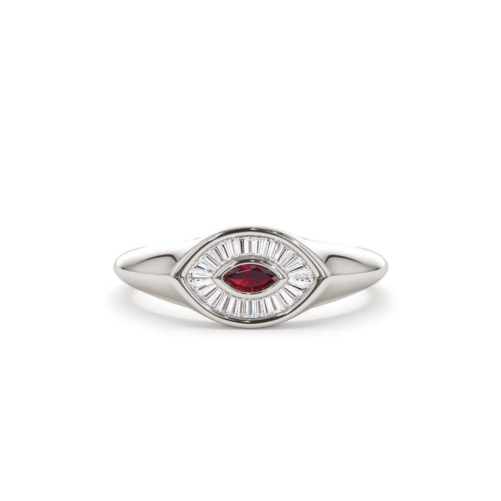 14K Marquise Shaped Ruby and Baguette Diamond Ring - view 3