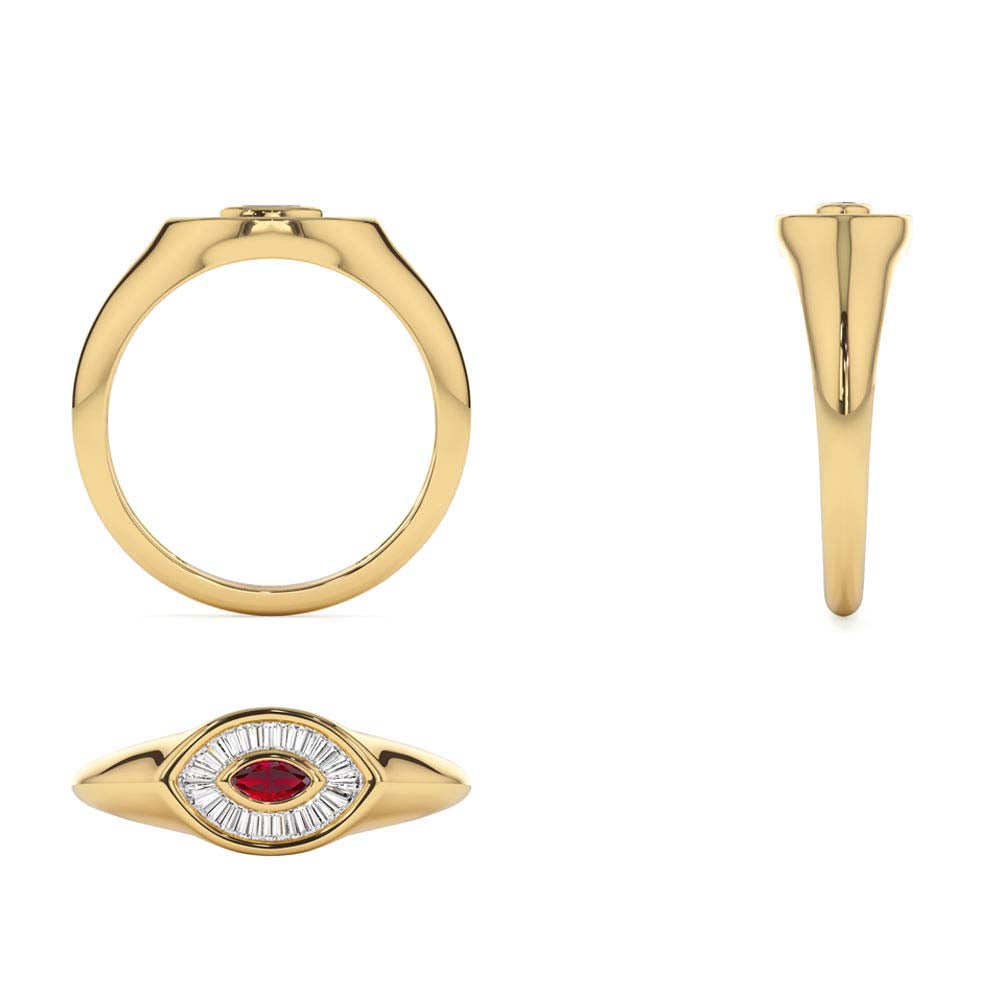 14K Marquise Shaped Ruby and Baguette Diamond Ring - view 5