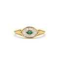 14K Marquise Shaped Emerald and Baguette Diamond Ring by Orlina Fine