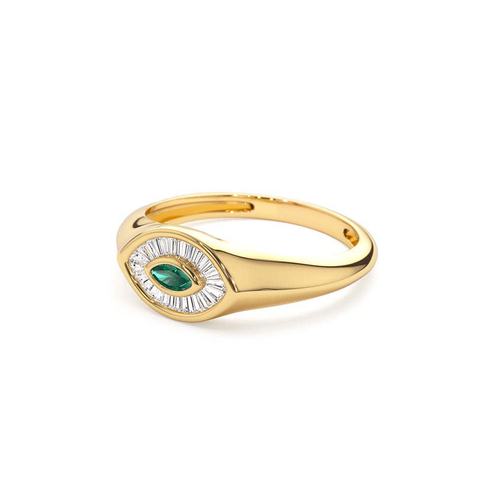 14K Marquise Shaped Emerald and Baguette Diamond Ring - view 4