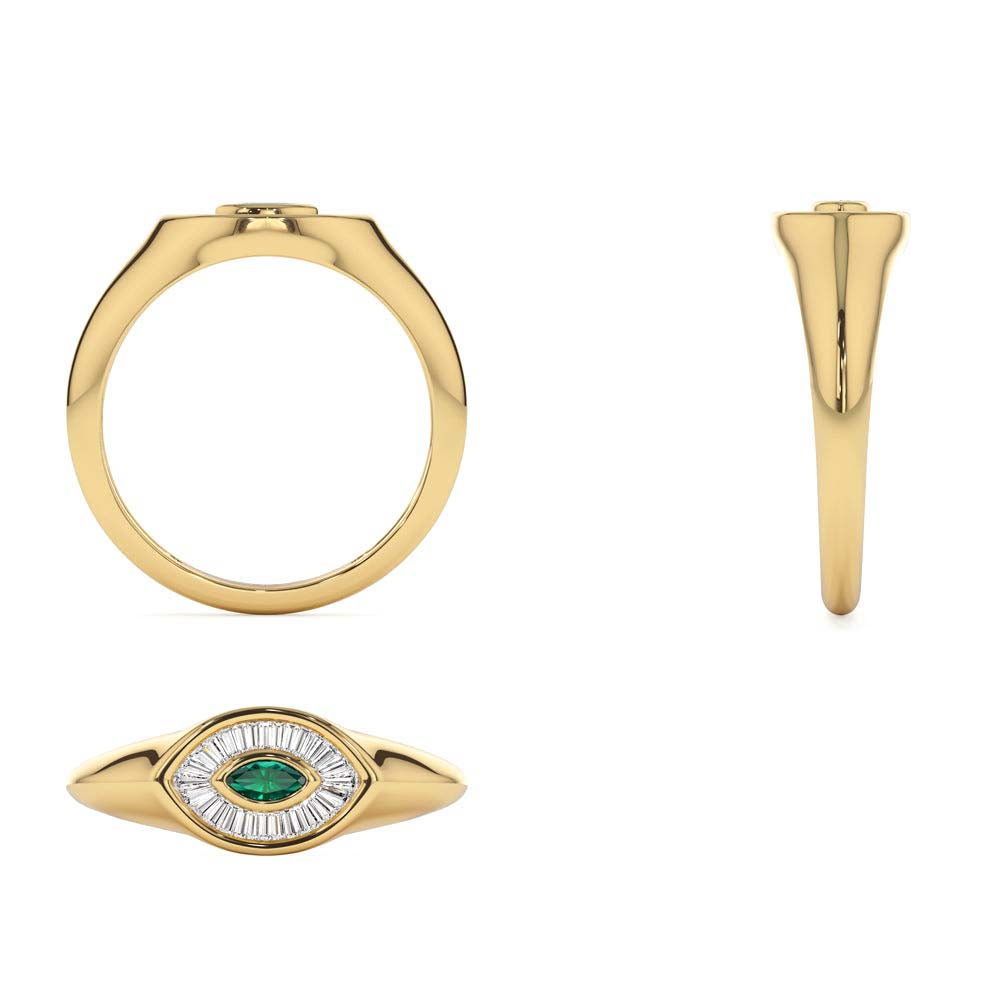 14K Marquise Shaped Emerald and Baguette Diamond Ring - view 5