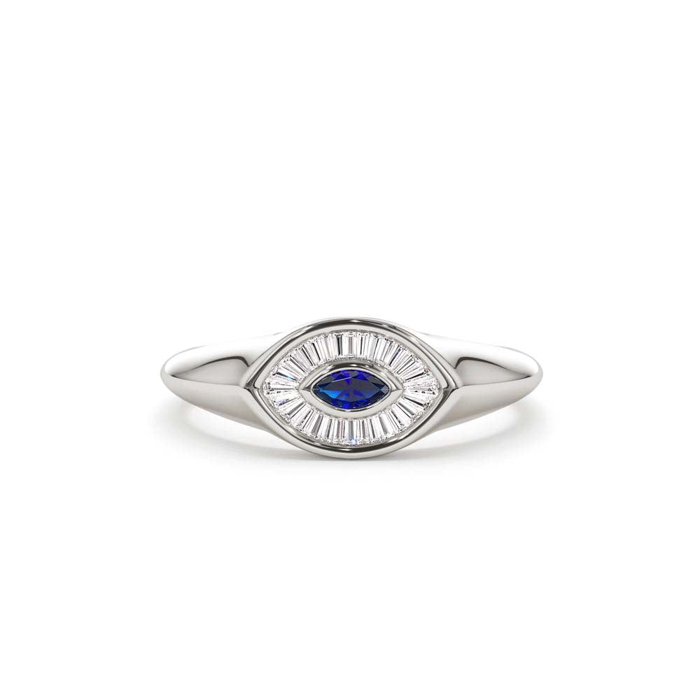 14K Marquise Shaped Sapphire and Baguette Diamond Ring - view 3