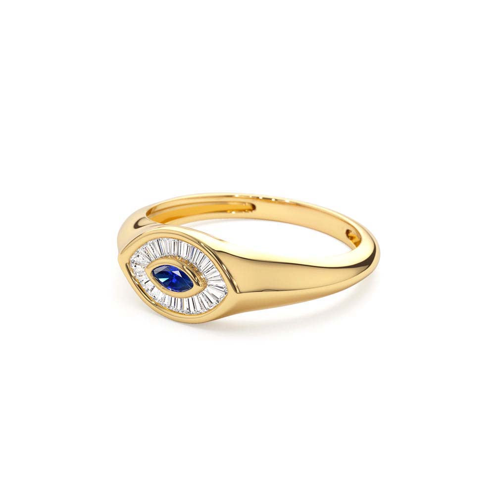 14K Marquise Shaped Sapphire and Baguette Diamond Ring - view 4