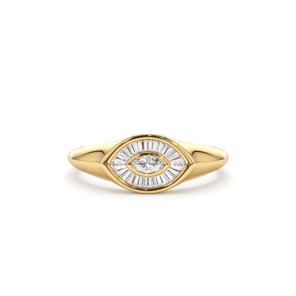 14K Gold Marquise Shape Baguette Diamond Ring by Orlina Fine