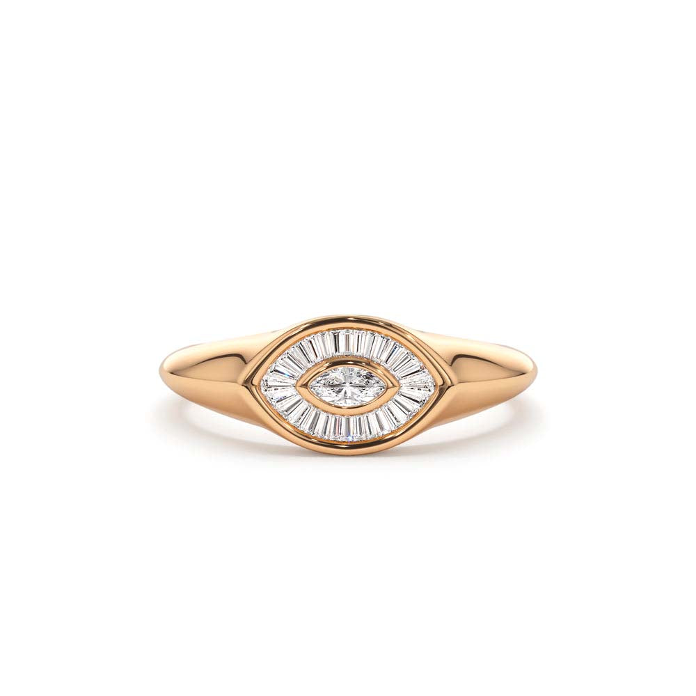 14K Gold Marquise Shape Baguette Diamond Ring - view 2