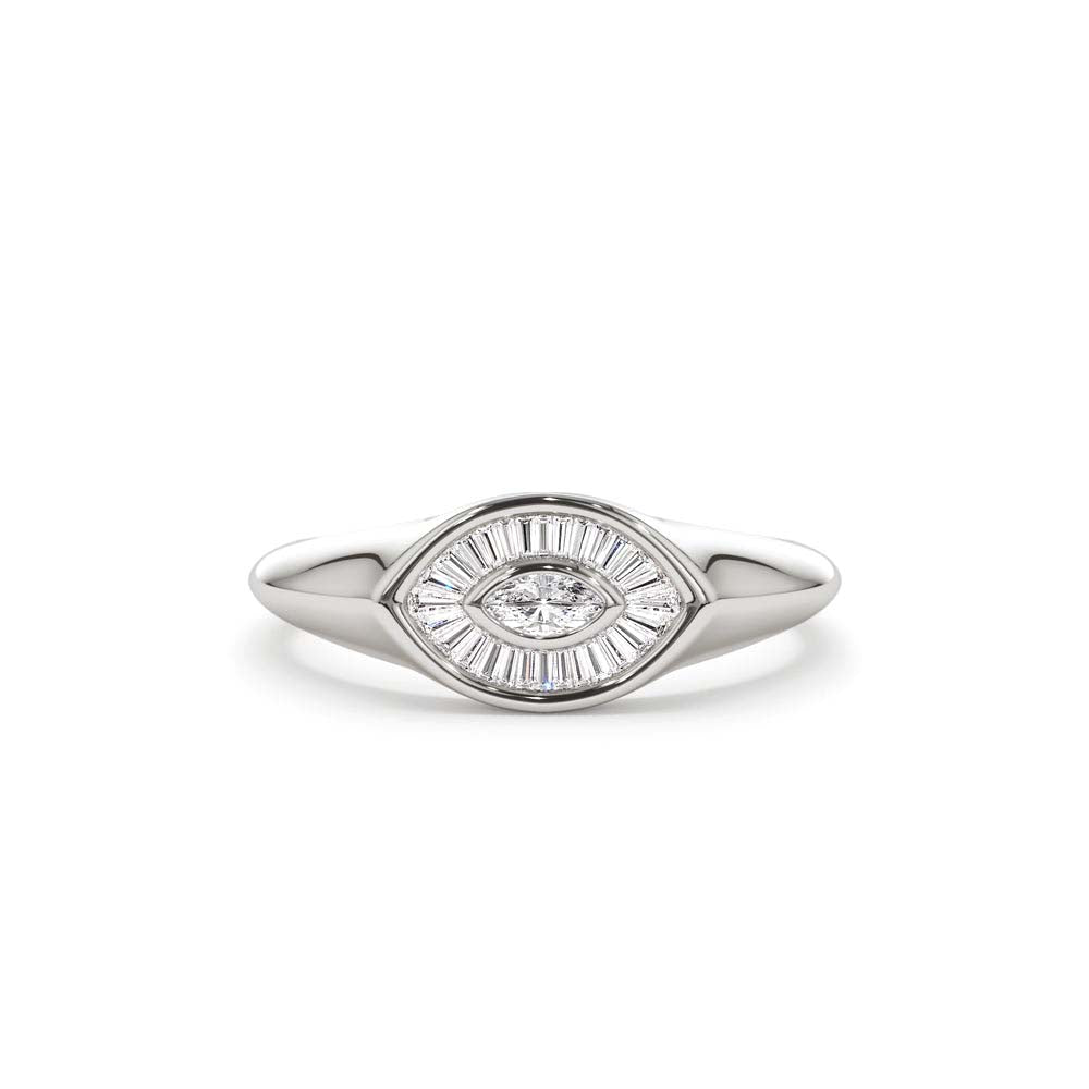 14K Gold Marquise Shape Baguette Diamond Ring - view 3