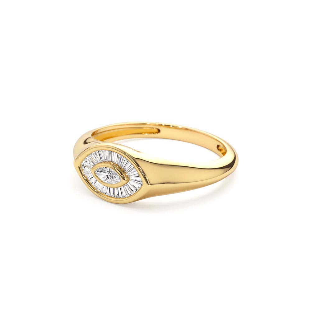 14K Gold Marquise Shape Baguette Diamond Ring - view 4