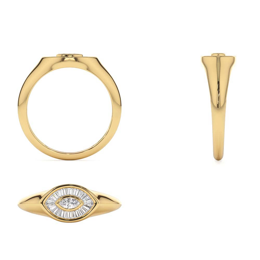 14K Gold Marquise Shape Baguette Diamond Ring - view 5