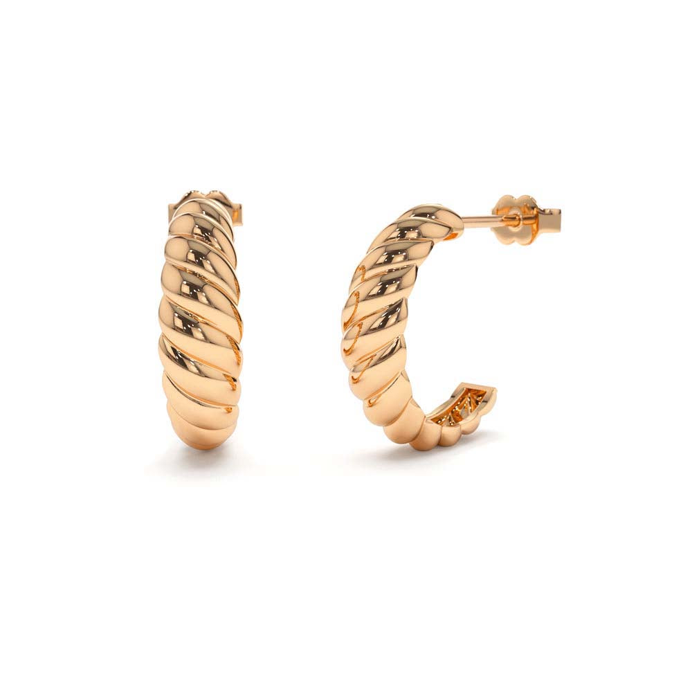 14K Solid Gold Croissant Earrings - view 2