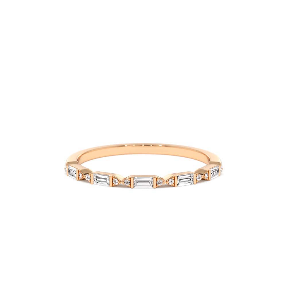 14K Stackable Dainty Baguette Diamond Ring - view 2