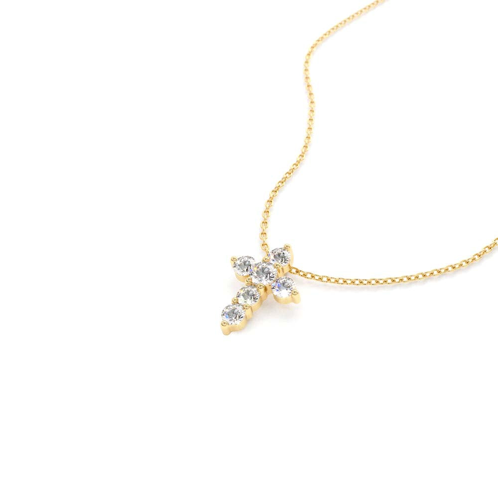 14K Gold Tiny Diamond Cross Necklace - view 4