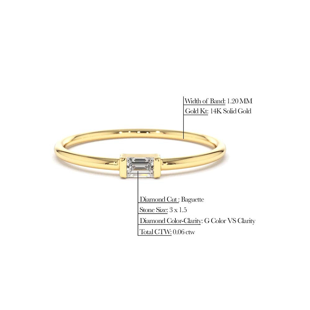 14K Single Baguette Solitaire Diamond Ring - view 2
