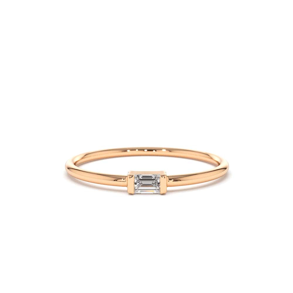 14K Single Baguette Solitaire Diamond Ring - view 3