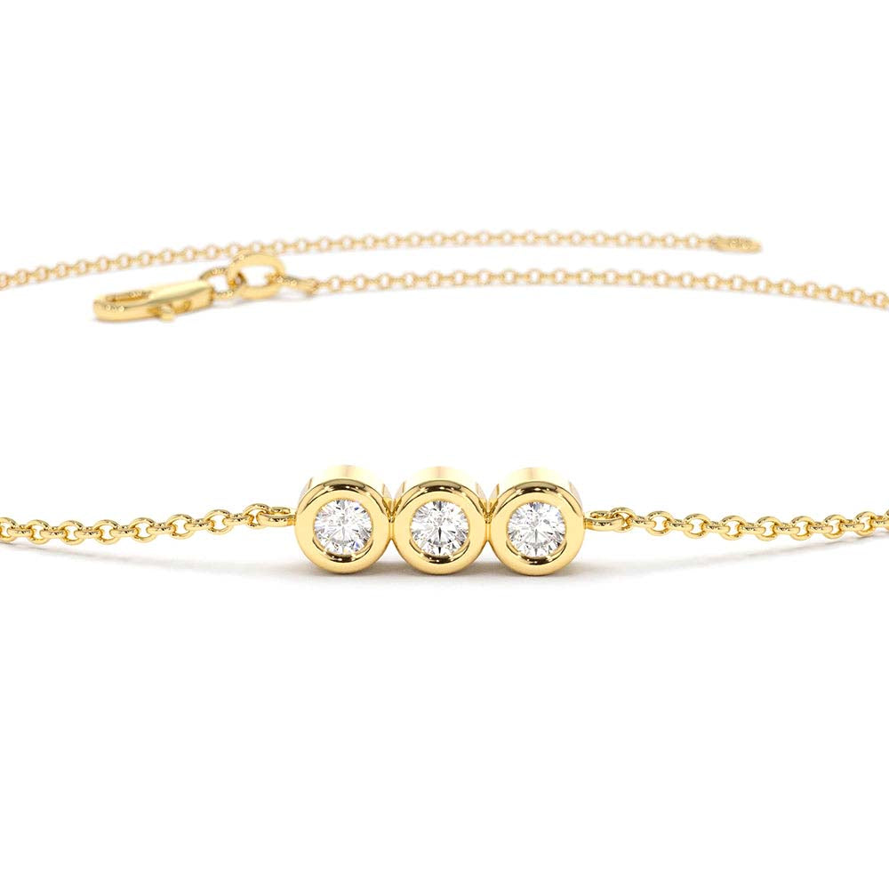 14K Gold Trio Diamond Bracelet with Thin Chain - view 2
