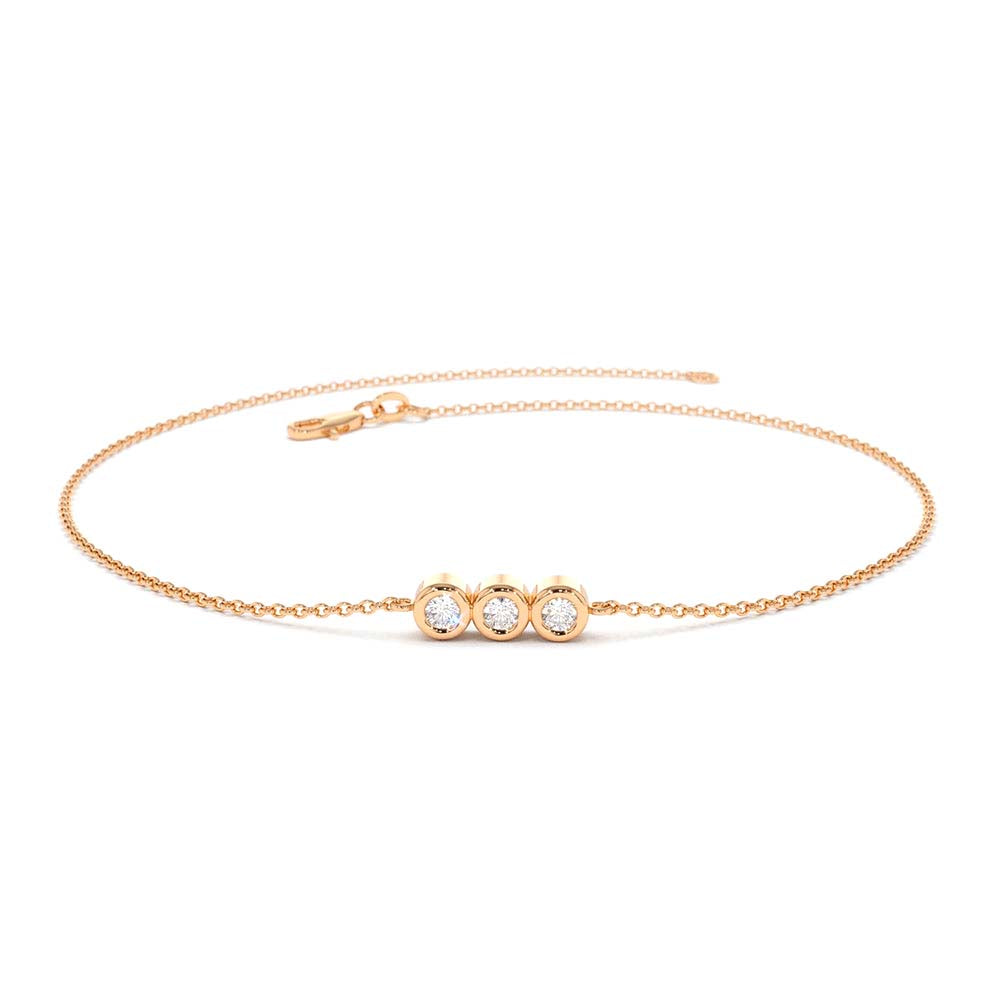 14K Gold Trio Diamond Bracelet with Thin Chain - view 3