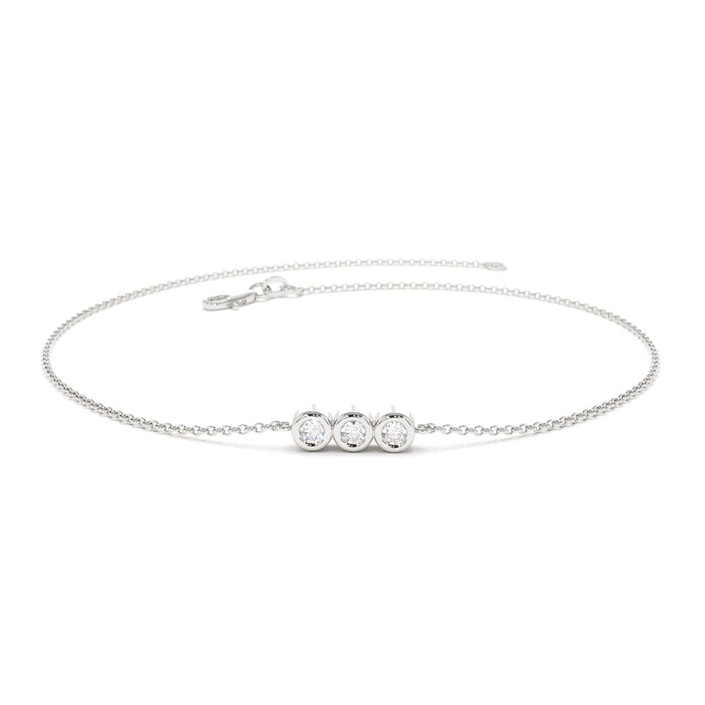 14K Gold Trio Diamond Bracelet with Thin Chain - view 4