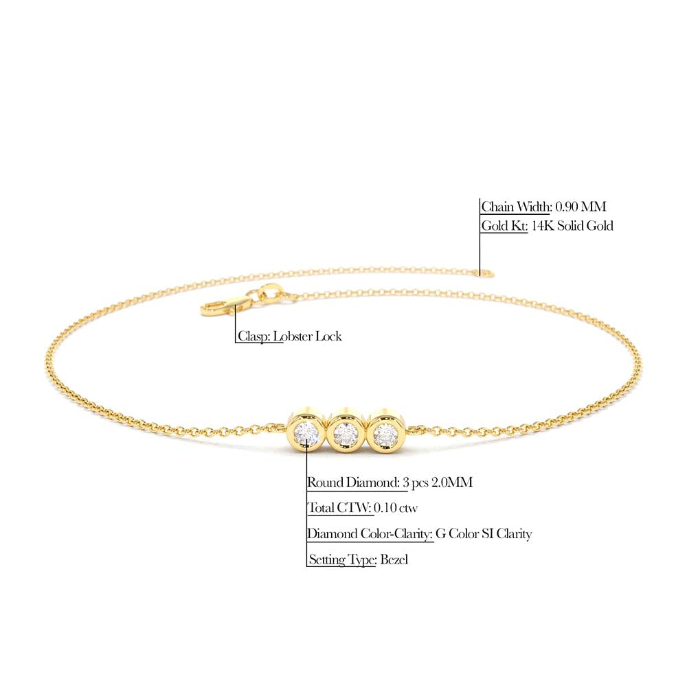 14K Gold Trio Diamond Bracelet with Thin Chain - view 5