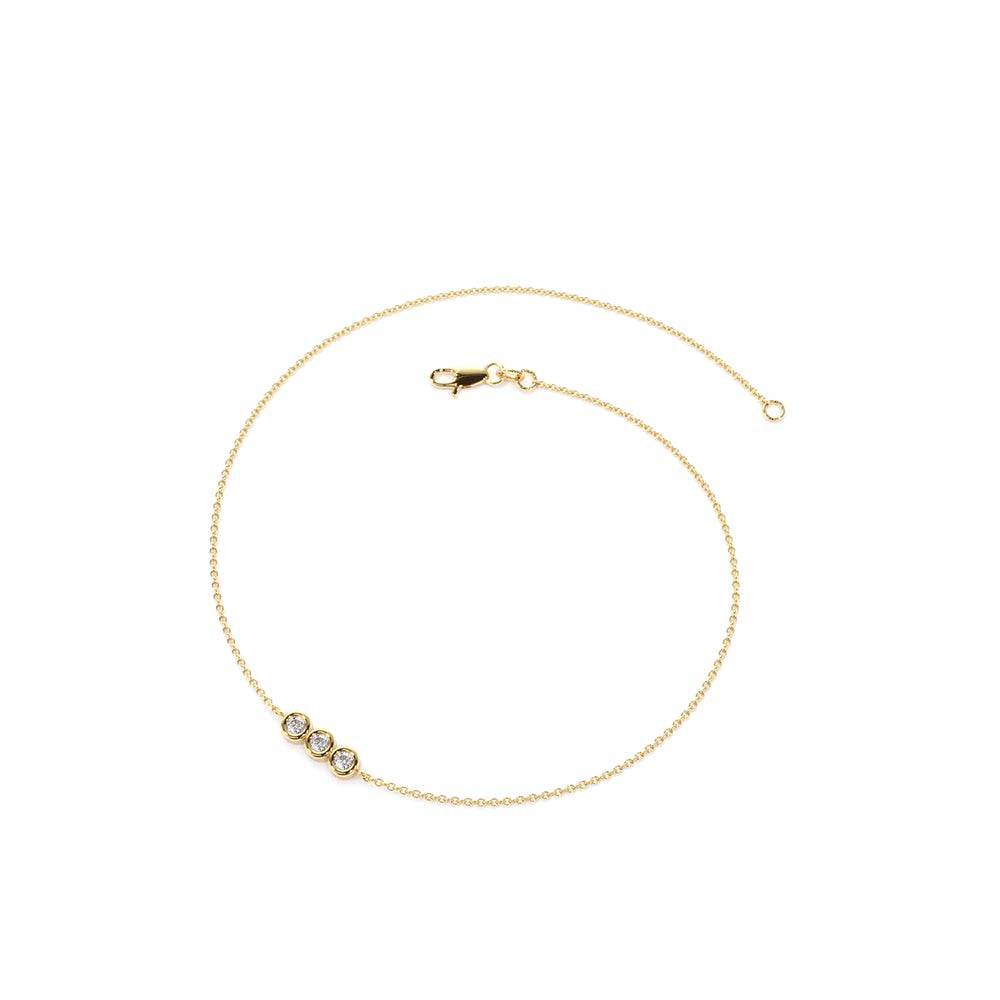 14K Gold Trio Diamond Bracelet with Thin Chain - view 6