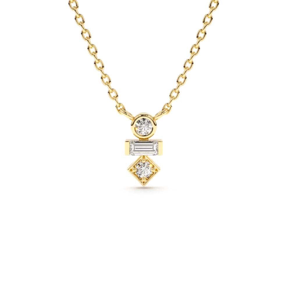 14K Gold Baguette and Round Cut Diamond Necklace by Orlina Fine
