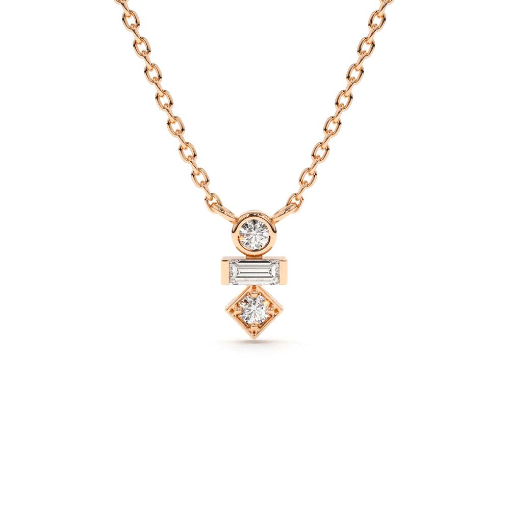 14K Gold Baguette and Round Cut Diamond Necklace - view 2