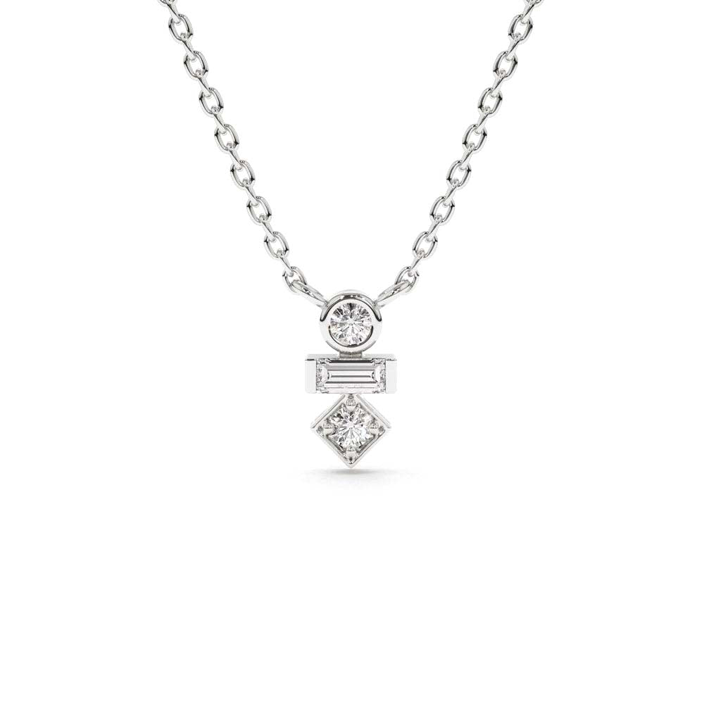 14K Gold Baguette and Round Cut Diamond Necklace - view 3