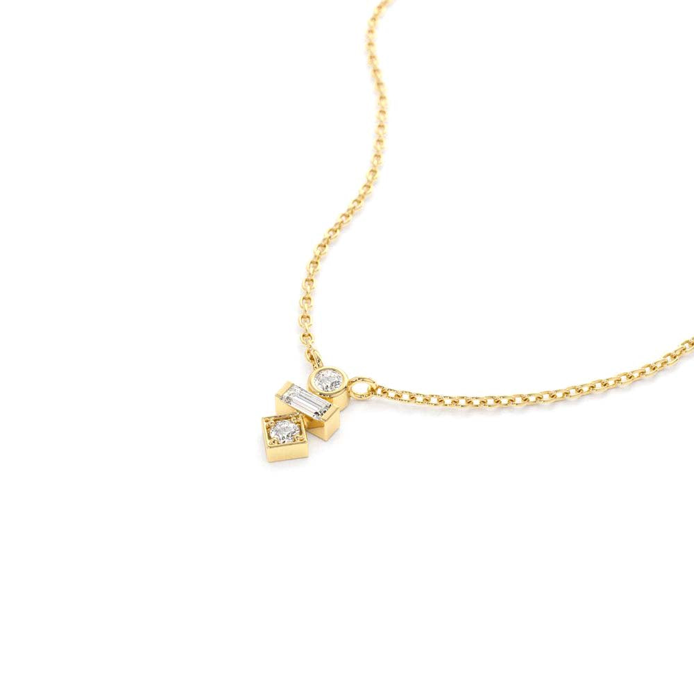 14K Gold Baguette and Round Cut Diamond Necklace - view 4