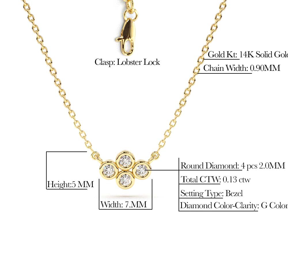 14K Gold Four Stone Diamond Cluster Necklace - view 4