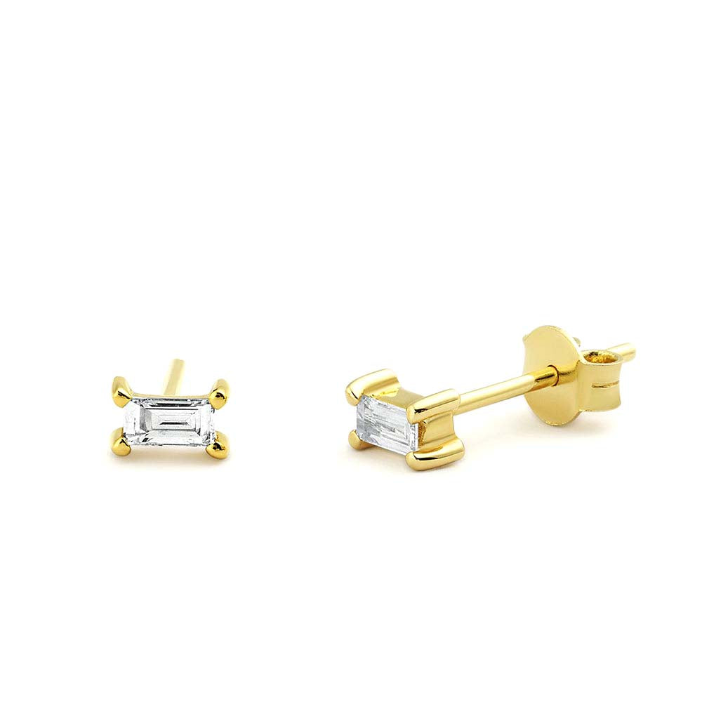 14K Gold Baguette Cut Diamond Stud Earrings by Orlina Fine