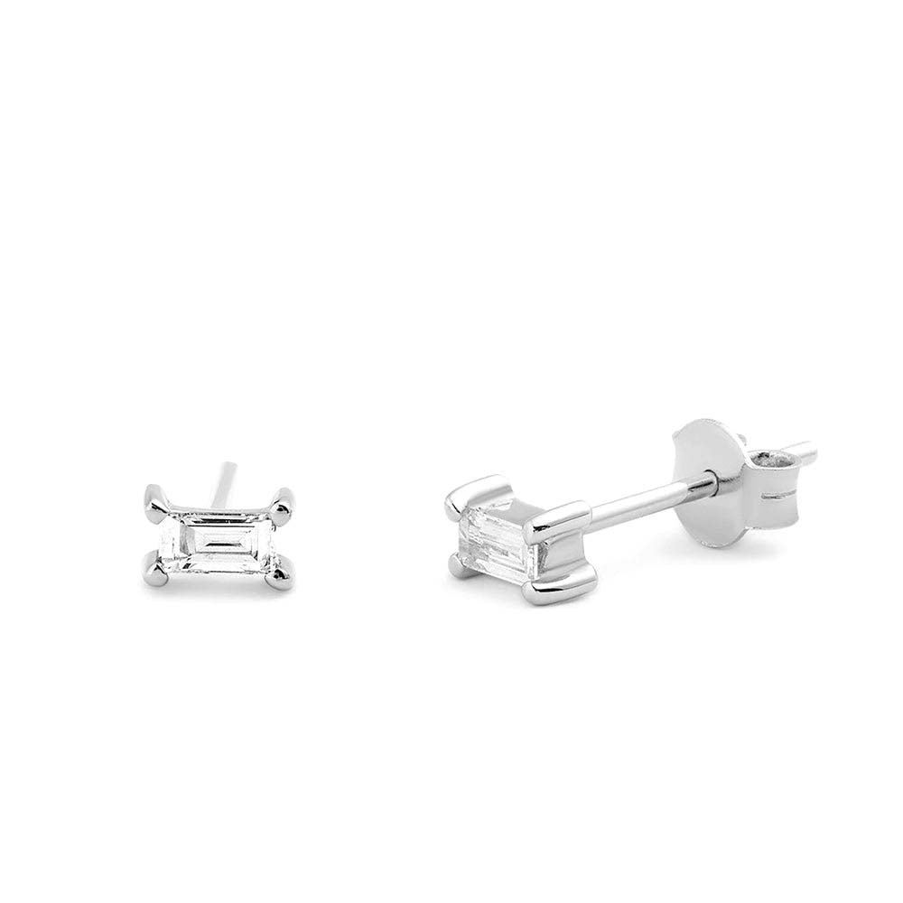 14K Gold Baguette Cut Diamond Stud Earrings - view 3