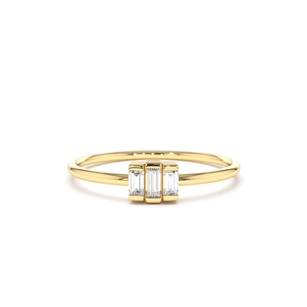 14K Gold Baguette Trio Diamond Ring by Orlina Fine